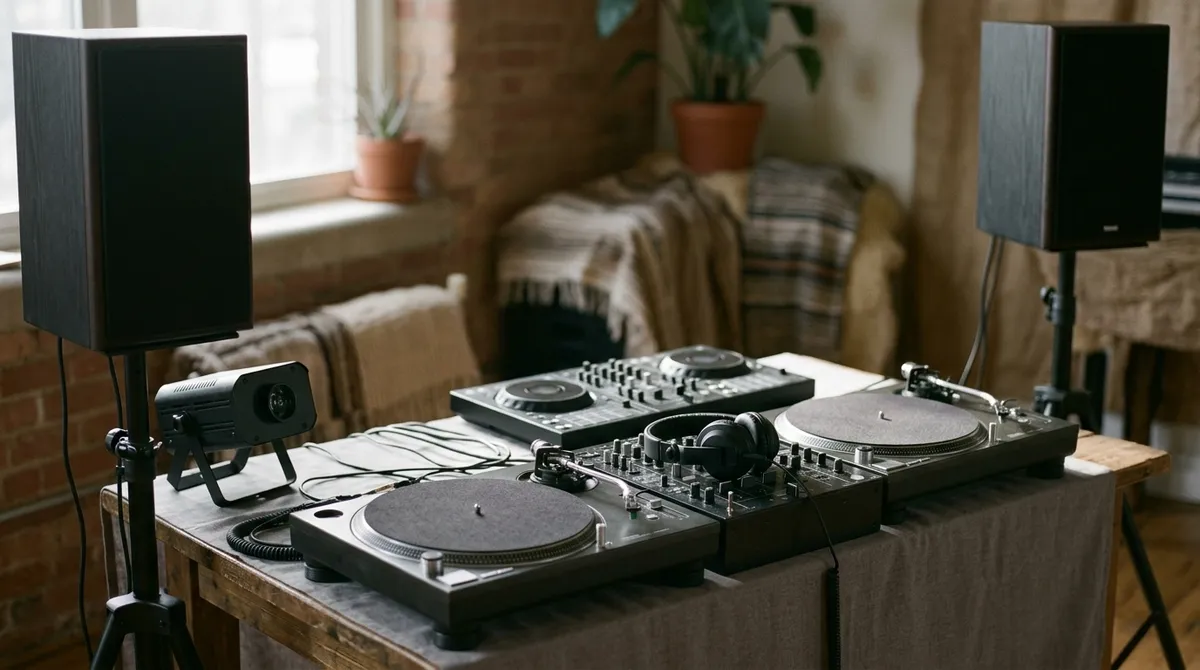 Matériel de DJ : platines, sono, lumières
